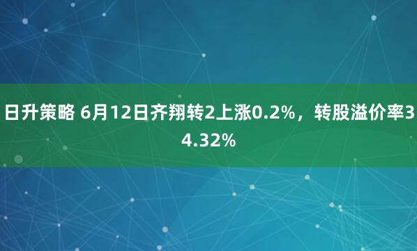 日升策略 6月12日齐翔转2上涨0.2%,转股溢价率34.32%
